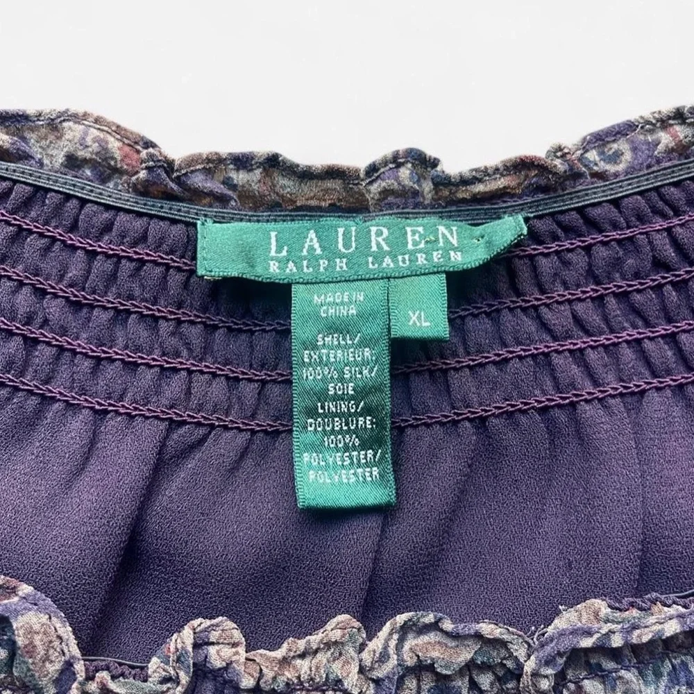 Lauren Ralph Lauren Silk Purple Paisley Pattern Ruffle Y2K Inspo Blouse Sz XL - Picture 2 of 6